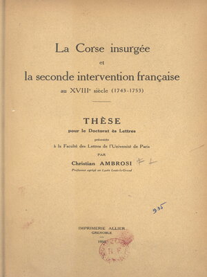 cover image of La Corse insurgée et la seconde intervention française au XVIIIe siècle (1743-1753)